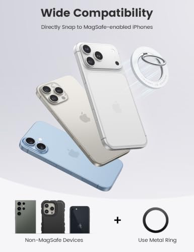 Lamicall Magnetic Phone Grip for MagSafe Accessories, Strong Magnet Ring - color: Pure White