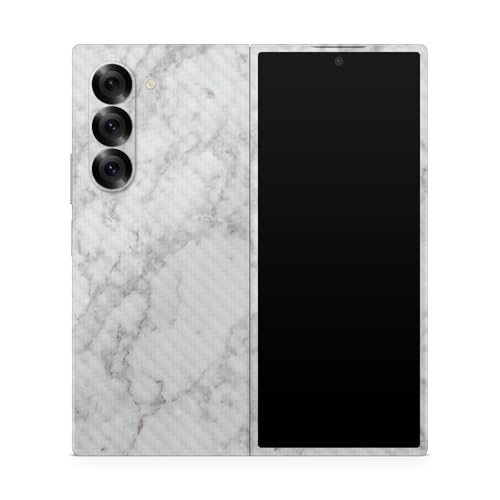 Carbon Fiber Phone Skin Compatible with Samsung Galaxy Z Fold 6 - Frost Marble - Premium 3M Vinyl Protective Wrap Decal Cover - Easy to Apply | Crafted in The USA by MightySkins - color: Frost Marble, style: Carbon Fiber Textured Finish
