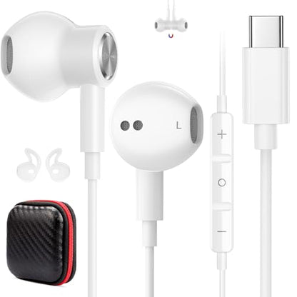 USB C Earbuds Wired Headphone for iPhone 18 Pro Max 17 16 17e,White - color: White
