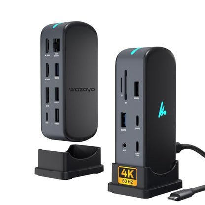 Type C 14 in 1 Wozoyo Docking Station, PD 100W, 2X4K@60Hz HDMI, 4K DisplayPort, 2XType-C 10Gbps, USB 10Gbps, Gigabit Ethernet, AUX Port, Compatible Thunderbolt 4, macOS, Windows, Android & iOS