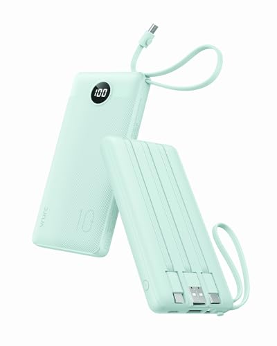 VRURC Portable Charger, Slim Power Bank Built-in 4 Cables, Travel Essential - color: Green