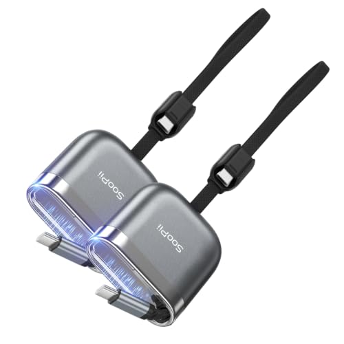 SOOPII 240W Single-Pull Retractable USB C to USB C Cable,2 Pack,Grey - color: Grey, size: 3.71FT-2 Pack