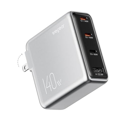 wegear 140W USB-C Charger for Laptop, Slim 4-Port PD 3.1 GaN Block-Silver - color: Silver