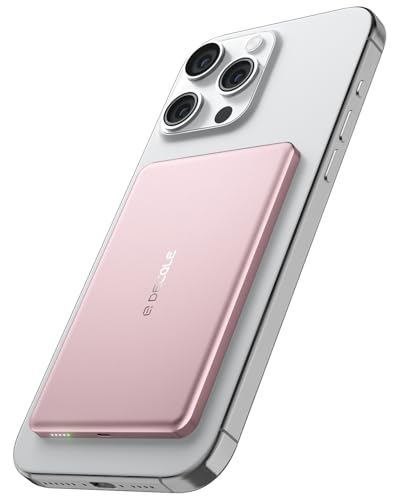 “Air” Power Bank for MagSafe 5000mAh Ultra Slim Battery Charger Case | Magnetic Wireless Portable Battery Charger Case with USB-C Cable, Compatible with iPhone 17/16/15/14/13/12 Series Only (Pink) - color: Pink