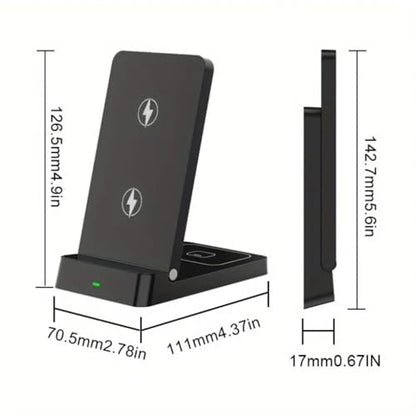 2 in 1 Dual Coil Magnetic Wireless Charger Stand Foldable Desktop Fast Charging Station for iPhone 17 16 15 14 13 12 for Airpods (White)