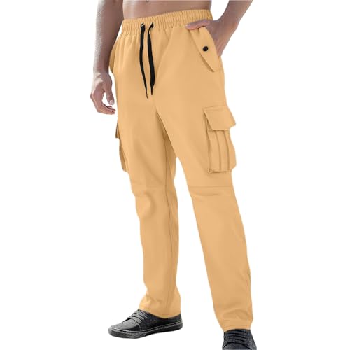 Men Cargo Pants Cotton Twill Breathable Tactical Waterproof Flap Pockets Hiking Beach Fishing Tactical Pants for Men - color: A Earthy Yellow, size: X-Large