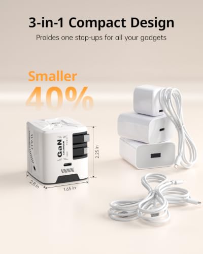 W & O 60W Fast Charger Wall Plug, Built-in Retractable USB-C & L Cables - color: White