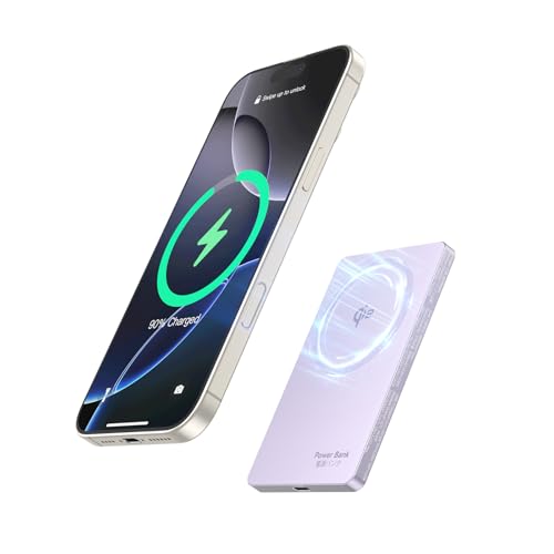 MagSafe Battery Pack 15W Fast Charging, Qi2 Certified Portable iPhone Charger, 0.39" Slim 5000mAh Magnetic Power Bank, PD20W USB C, Wireless Charger Only for iPhone 17/16/15/14/13/12 Series - color: Purple-1