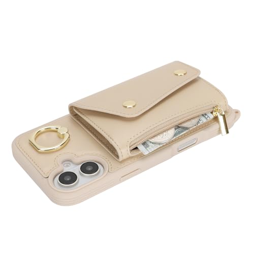 Lipvina Crossbody Wallet Case for iPhone 16 Plus,Beige - color: 02-Beige, size: iPhone 16 Plus 6.7"