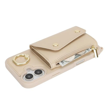 Lipvina Crossbody Wallet Case for iPhone 16 Plus,Beige - color: 02-Beige, size: iPhone 16 Plus 6.7"