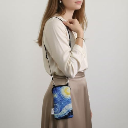 Tainada Neoprene Crossbody Zipper Neck Cellphone Case Pouch (Starry Night) | For Van Gogh lovers; Small dual zip wallet purse bag; Water-resistant, shockproof, lightweight; Adjustable & detachable strap - color: Starry Night