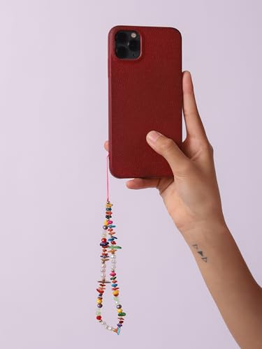 MINACHI Boho Beaded Wrist Strap Lanyard, Handmade Phone Keychain with Faux Pearls & Colorful Irregular Beads - color: Keychain Key.002