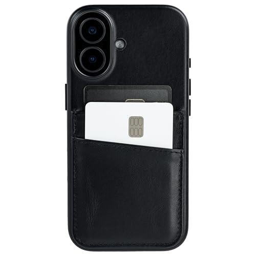 Dockem Genuine Leather Card Case for iPhone 17 with Camera Control Button and Stitched-on Wallet with 2 Holder Slots (Black, M2GL) - color: Black, size: 17
