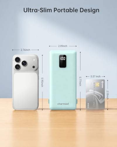 charmast Portable Charger Power Bank 10000mAh with Built-in AC Wall Plug - color: Cyan
