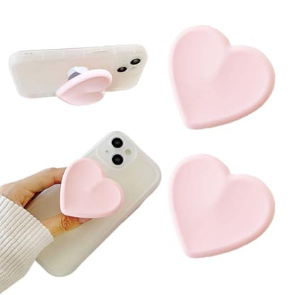 2PCS Heart-Shaped Silicone Mobile Phone Grip Stand,Vilbocr Collapsible Cellphone Finger Grip Holder for Smartphone Tablet Cell Phone Accessory (Pink) - color: Pink