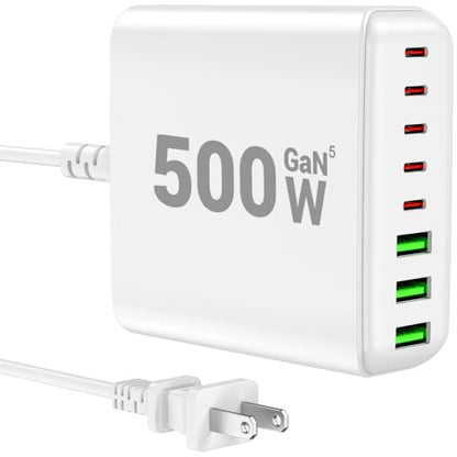 500W USB C Charger Block 8-Port USB C Charging Station 120W Laptop Charger - color: WHITE