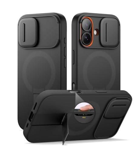 SURITCH for iPhone 17 Case with Camera Control Cover, Camera Slide Cover and Adjustable Kickstand, Compatible with MagSafe, Shockproof Bumper Protective Cases 6.3 Inch, Black - color: Black, size: IPhone 17-6.3"