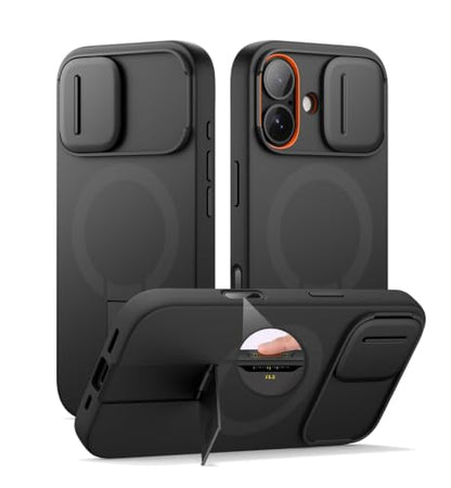 SURITCH for iPhone 17 Case with Camera Control Cover, Camera Slide Cover and Adjustable Kickstand, Compatible with MagSafe, Shockproof Bumper Protective Cases 6.3 Inch, Black - color: Black, size: IPhone 17-6.3"