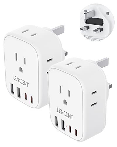 LENCENT US to UK Ireland Travel Plug Adapter, Grounded Type G Adapter - style: Type G-2Pack-UK Ireland