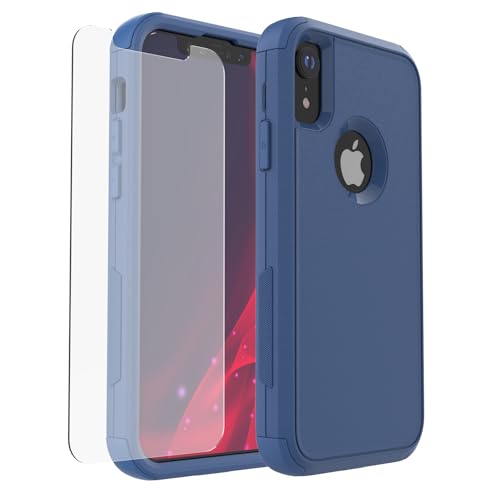 X-belmox for iPhone XR Case [Dropproof] [Shockproof] 3-Layers - Sea Blue | Heavy Duty Drop Protection Case Cover for iPhone XR 6.1 Inch with Tempered Glass Screen Protector, Blue Rugged XR Phone Case - color: Sea/Blue