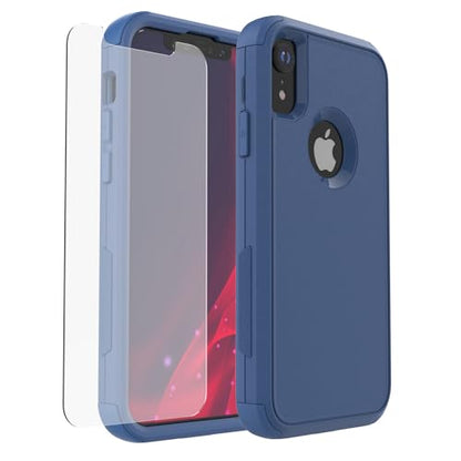 X-belmox for iPhone XR Case [Dropproof] [Shockproof] 3-Layers - Sea Blue | Heavy Duty Drop Protection Case Cover for iPhone XR 6.1 Inch with Tempered Glass Screen Protector, Blue Rugged XR Phone Case - color: Sea/Blue