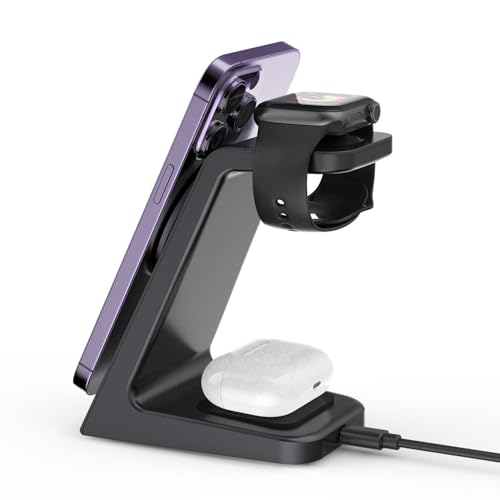 25W Magnetic Wireless Charging Stand for Mag-Safe, 3 in 1 Fast Wireless Charger Station for iPhone 17 Pro Max/17 Air/16 Pro/16 Plus/15/14/13/12 mini,Air Pods,Apple Watch
