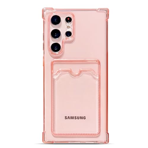 Tuokiou Samsung Galaxy S22 Ultra Clear Protective Card Slot Case - Slim Fit Drop Resistant Soft TPU Wallet With Bumper, Cute Card Holder Pocket for 6.8" Galaxy S22 Ultra (Pink) - color: Pink, size: Samsung Galaxy S22 Ultra