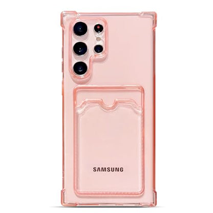 Tuokiou Samsung Galaxy S22 Ultra Clear Protective Card Slot Case - Slim Fit Drop Resistant Soft TPU Wallet With Bumper, Cute Card Holder Pocket for 6.8" Galaxy S22 Ultra (Pink) - color: Pink, size: Samsung Galaxy S22 Ultra