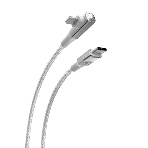 Scosche Ci4BRA6WT-SP Strikeline RA Premium USB-C to Right-Angle MFi Certified Charge & Sync Braided Cable 6-ft. White/Silver - color: White, size: 6 ft, style: Braided Right Angle