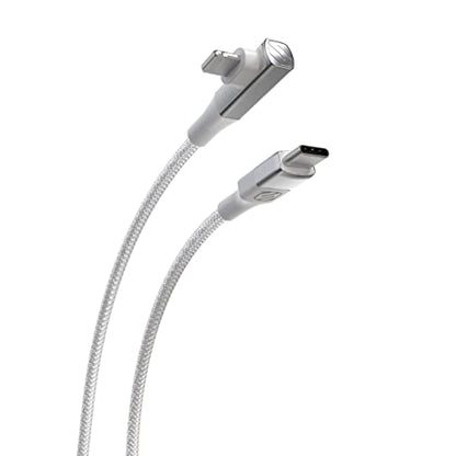 Scosche Ci4BRA6WT-SP Strikeline RA Premium USB-C to Right-Angle MFi Certified Charge & Sync Braided Cable 6-ft. White/Silver - color: White, size: 6 ft, style: Braided Right Angle