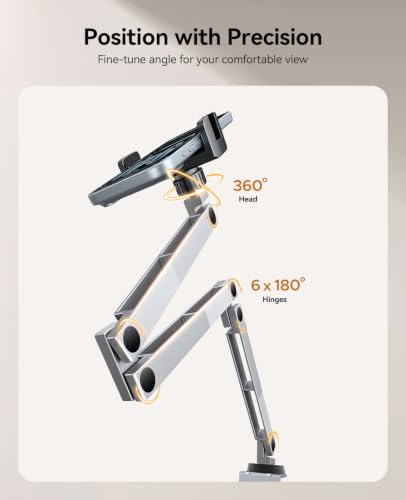 ORICO Tablet Stand, 3-Section Aluminum arm, 4-axis Adjustment, RA1, Silver - color: Silver