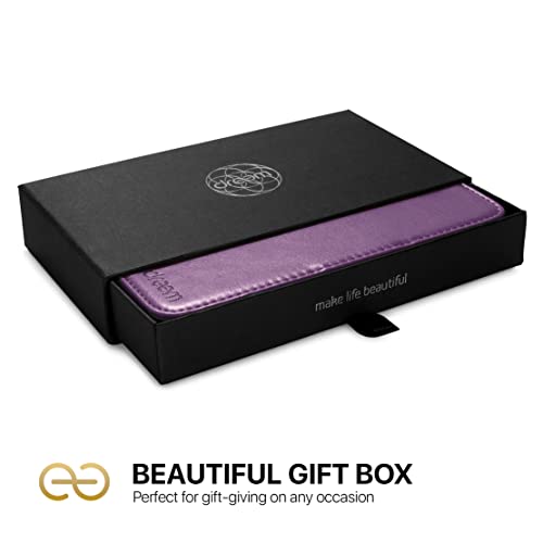 Dreem Vegan Leather Magnetic Detachable Wallet Case for iPhone 13 Purple | Built-in Phone Stand, RFID Blocking Card Holder Flip Cover, MagSafe Compatible, Gift Box [Fibonacci: Purple] - color: Purple, size: iPhone 13