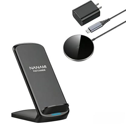 NANAMI Wireless Charger Bundle, Includes Fast Charging Stand for Samsung & iPhone 17/16/15/14/13, Plus Magnetic Charger Pad with 20W Adapter for MagSafe iPhone 17–12 and AirPods