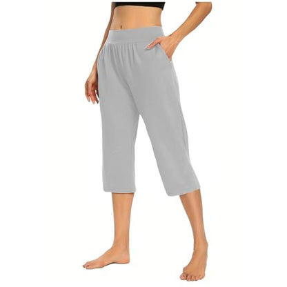 Womens Cropped Pants Plus Size Elasticated Waist Stretch Capri Pant - color: A#04 Gray, size: 4X-Large