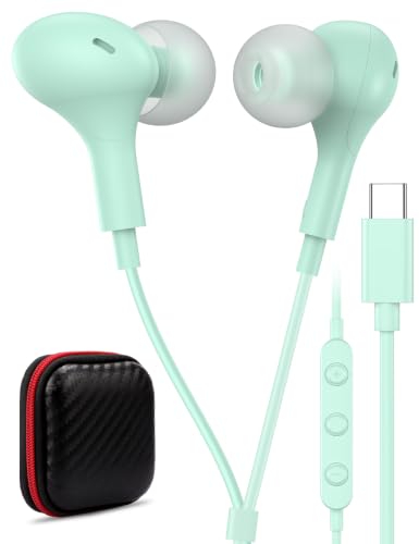 USB C Headphone for Samsung S26 S25 FE S24 A16 A17 Z Wired Earbuds Magnetic - color: Green