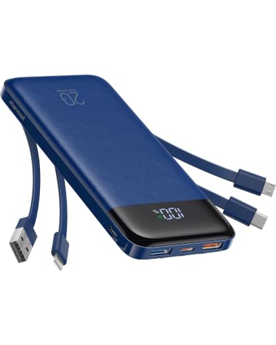 charmast Portable Charger Built-in Cables, 20000mAh Power Bank 6-Output | Travel Fast Charging Battery Pack for iPhone 17/16/15 Samsung Android, Flight-Approved, Multi-Device, USB-C & USB-A, LED % - color: Navy