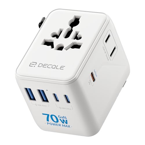 “Pro” Universal Travel Adapter 3 USB-C＆ 2 USB-A Cover 200+ Countries - color: White, size: 3C+2A 70W