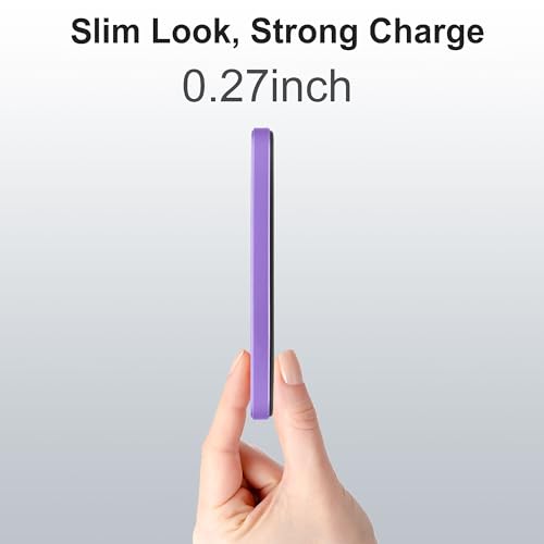 Magnetic Portable Charger 5000mAh, 15W Ultra Slim Wireless Portable Charger, Fast Charging for iPhone 17/16/15/14/13/12 Pro/Pro Max/Plus, Metal Shell, USB-C Cable to Charge Other Phones (Purple) - color: Purple