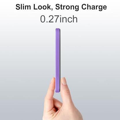 Magnetic Portable Charger 5000mAh, 15W Ultra Slim Wireless Portable Charger, Fast Charging for iPhone 17/16/15/14/13/12 Pro/Pro Max/Plus, Metal Shell, USB-C Cable to Charge Other Phones (Purple) - color: Purple
