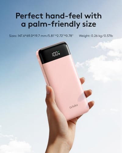 Orfeika Fast Charging Portable Charger Power Bank with Built-in 4 Cables | 10000mAh|Ultra-Slim&Light|Flight-Safe|Power 6 Devices at Once|22.5W|Battery Pack For iPhone,Samsung,Google|Travel Essentials - color: LightPink