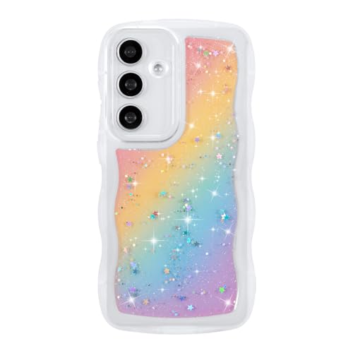 ZTOFERA for Samsung Galaxy A15 4G/5G 6.5"Case with Curly Wave,Rainbow White | Cute Curly Wave Phone Case,Glitter Rainbow Star,Clear Shiny Bling,Soft TPU Shockproof - color: Rainbow White, size: for Galaxy A15 4G/5G