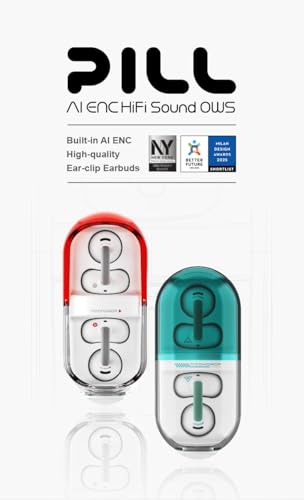 Moondrop Pill Open Ear Headphones Bluetooth 6.0 OWS Hanging Earphones IPX4 Open Ear Clip Wireless Earbuds Built-in AI ENC MD-0WS-003 (RED) - color: RED