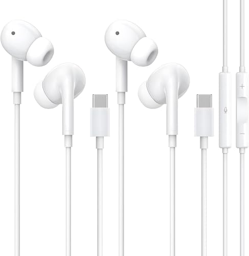 USB C Headphones for iPhone 15/16/17 Pro Max, Type C Headphones Built-in Microphone and Volume Control, Hi-Fi Stereo Noise-Cancelling Earbuds, Wired in Ear Earphones for Galaxy S25 S24 S23 S22