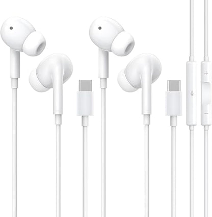 USB C Headphones for iPhone 15/16/17 Pro Max, Type C Headphones Built-in Microphone and Volume Control, Hi-Fi Stereo Noise-Cancelling Earbuds, Wired in Ear Earphones for Galaxy S25 S24 S23 S22