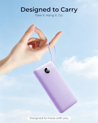 VRURC Portable Charger 4-Built-in-Cable Fast Charging 20000mAh Power Bank - color: Purple