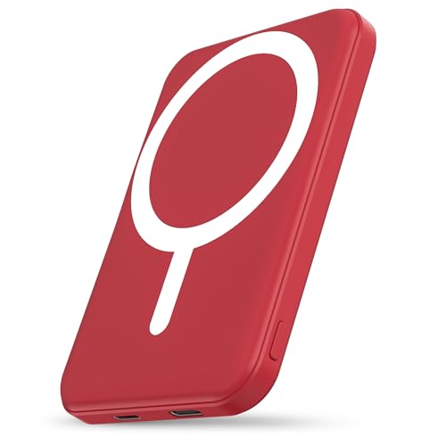 podoru for MagSafe Power Bank 5000mAh, Ultra-Slim Magnetic Portable Charger - color: Red