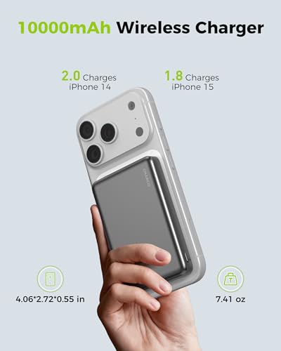 CHARCO Portable Charger for Magsafe Charging, Magnetic Power Bank 10000mAh | PD20W USB C Charging and 0.55'' Ultra Slim & Lightweight, Compatible with iPhone 17/16/15/14/13 Series,Travel Essential - size: 10000mAh
