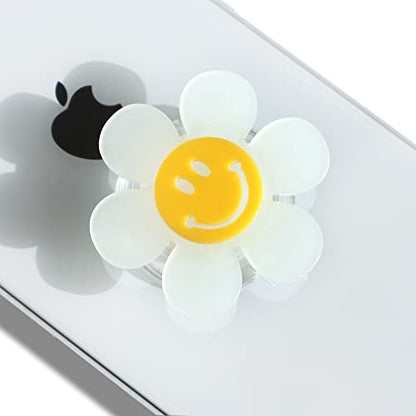 On The Grip Cheerful Smiley Flower Phone Grip - Bright, Expandable, Collapsible - Comfortable Touch, Secure Grip (White) - color: White
