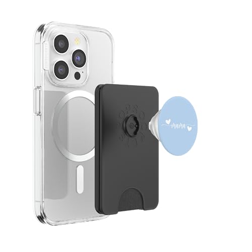 Cute Mama Lettering Hearts Mom Blue PopSockets PopWallet for MagSafe - style: Magnetic PopWallet