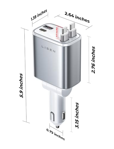 LISEN Retractable Car Charger USB C Fast Charge for iPhone 17 16 15 Pro Max - color: White